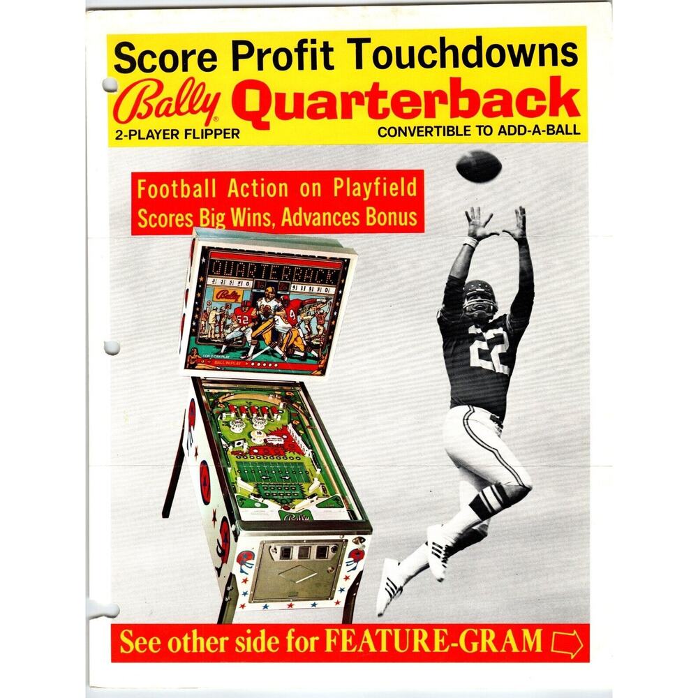Quarterback Pinball FLYER Original 1977 Retro Game Art 8.5" x 11" Football Art